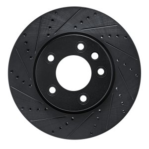 Porsche Cayenne Brake Rotor (1) - Left Front - R1 Concepts - Drilled & Slotted - Black - `03-`18